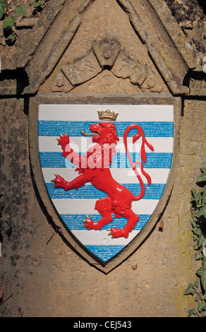 The Coat of arms of Luxembourg incorporated into a wall in Luxembourg city, Luxembourg. Stock Photo