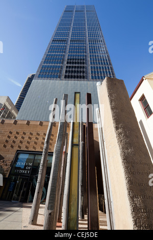 Edge of the Trees sculpture by Janet Laurence and Fiona Foley and Museum of Sydney, Australia Stock Photo