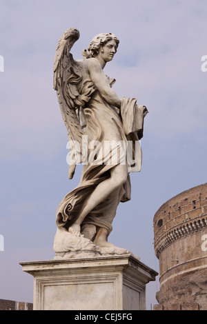 Sculpture entitled 'Angel with garment and dice' by Paolo Naldini on the Ponte Sant'Angelo in the city of Rome Stock Photo