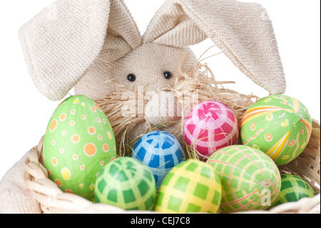 Easter egss in bunny basket Stock Photo