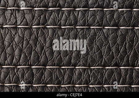 Closeup on a leather texture with a linear stitch. Stock Photo