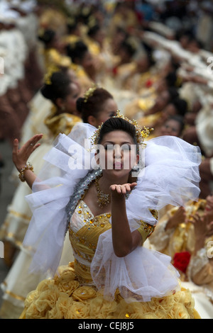 Sinulog Queen performs with her dance group,Sinulog Grande Parade 2012 Stock Photo