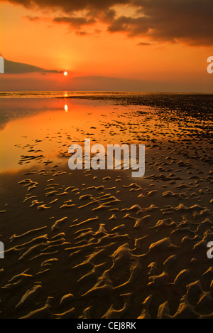 Sunset on Tal y bont beach near Harlech Gwynedd coast  North Wales UK GB  Europe Stock Photo