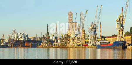 Panorama of the harbor and the shipyard in Gdansk, Poland. Stock Photo