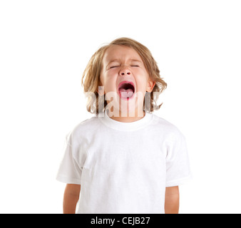 children kid screaming expression on white background Stock Photo