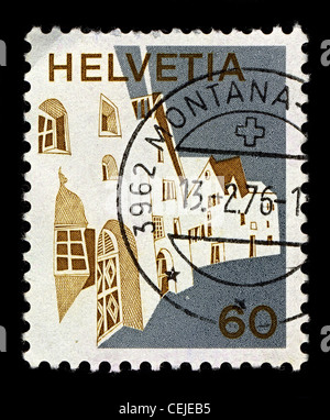 SWITZERLAND-CIRCA 1973:A stamp printed in SWITZERLAND shows image of Graubünden or Grisons is the largest and easternmost canton of Switzerland, circa 1973. Stock Photo