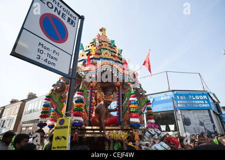 England, London, Ealing, Shri Kanaga Thurkkai Amman Temple, Chariot Festival Participants Stock Photo