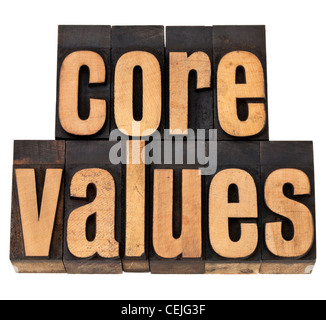 core values - ethics concept - isolated text in vintage letterpress wood type Stock Photo