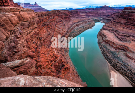 The Colorado River flowing south where it will meet the Green River in Canyonlands National Park. Utah. Stock Photo