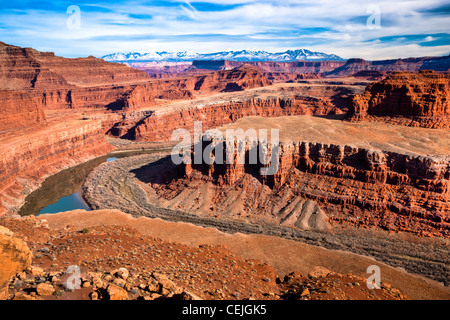 The Colorado River flowing south where it will meet the Green River in Canyonlands National Park. Utah. Stock Photo