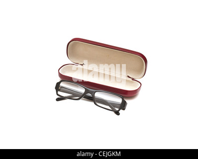 Black glasses with case, isolated on white background Stock Photo