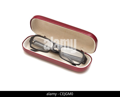 Black glasses with case, isolated on white background Stock Photo