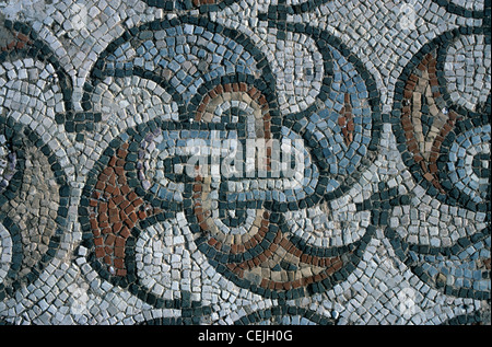 Geometric Roman Floor Mosaic in the Form of a Spinning Wheel Motif  from the Ancient Synagogue at Sardis Turkey Stock Photo