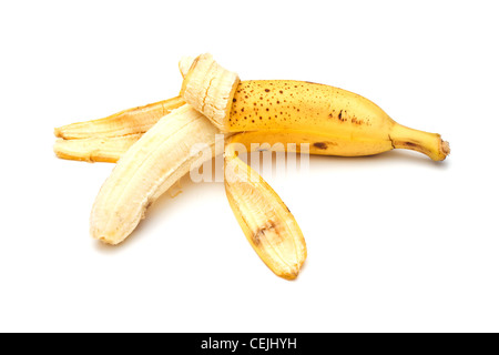Half-peeled banana on white background Stock Photo