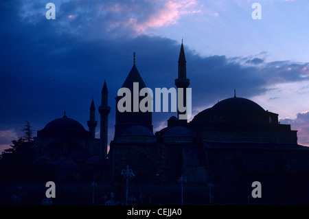 Night View of the Skyline of Selim Mosque and the Mevlana Museum Complex and Rumi Tomb , Konya, Turkey Stock Photo