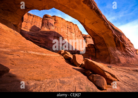 Tower Arch is located in the remote Klondike Bluffs section of Arches National Park.  Northern part of park. Utah. Stock Photo