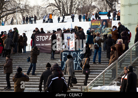 People protesting against the Anti-Counterfeiting Trade Agreement in Tallinn, Estonia Stock Photo