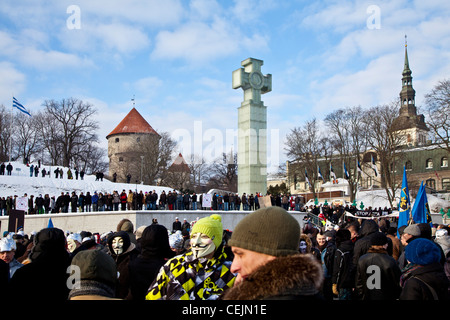 Protesters against ACTA gathered in Vabaduse Väljak, Tallinn, Estonia Stock Photo