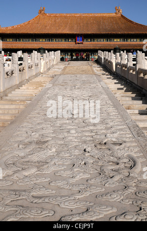 Hall of Supreme Harmony Forbidden City China Beijing Palace Museum ceremonial ramp Imperial Way symbolic bas-relief carving Stock Photo