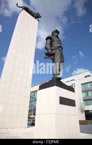 Eurovea shopping centre. Statue of gen. Stefanik. Bratislava. Slovakia. Stock Photo