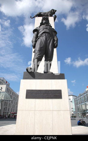 Eurovea shopping centre. Statue of gen. Stefanik. Bratislava. Slovakia. Stock Photo