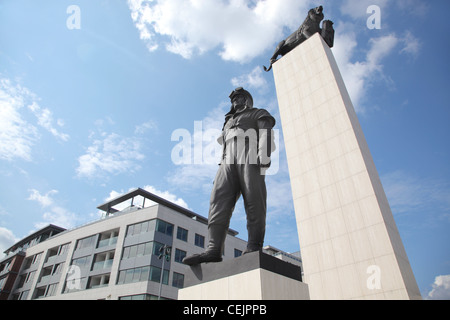 Eurovea shopping centre. Statue of gen. Stefanik. Bratislava. Slovakia. Stock Photo