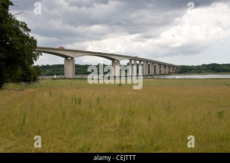 The Orwell Bridge,Suffolk, opened in 1982 and carries the A14 over the river Orwell Stock Photo