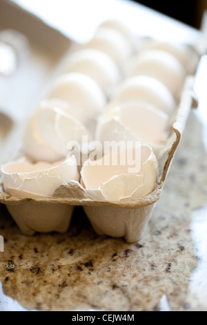 Cracked eggshells in carton Stock Photo