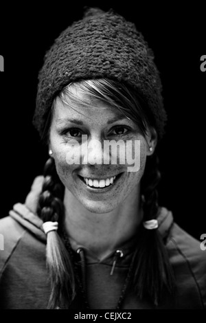 Professional climber Elizabeth 'Libby' Sauter poses for a portrait in Camp 4, Yosemite Valley, California. Stock Photo