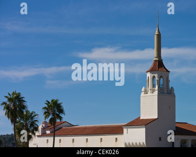 A view of the historic Arlington Theater steeple and roofline in Santa Barbara, California. Stock Photo