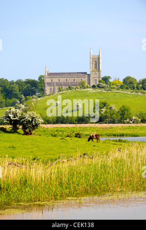 St. Patricks Cathedral, Downpatrick, County Down, Northern Ireland. Seen from Inch Abbey across the River Quoile Stock Photo