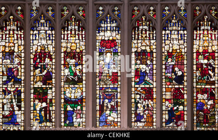 England, Somerset, Bath, Bath Abbey, Stained Glass Window, East Window Stock Photo