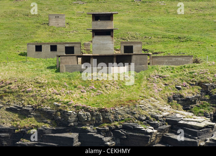 Remains of old world war two gun emplacement at Hoxa Head on the island of South Ronaldsay, Orkney Islands, Scotland. Stock Photo