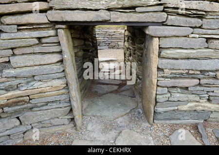 Interior of the Knap of Howar, a preserved neolithic farmstead on the island of Papa Westray, Orkney Islands, Scotland. Stock Photo