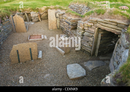 Interior of the Knap of Howar, a preserved neolithic farmstead on the island of Papa Westray, Orkney Islands, Scotland. Stock Photo