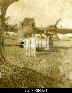 308th Bomb Group, 14th Army Air Force, China Burma India, World War II WWII. pilots in front of airplane Stock Photo