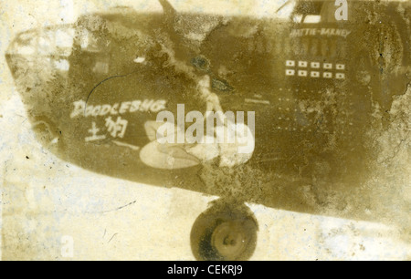 308th Bomb Group, 14th Army Air Force, China Burma India, World War II WWII. doodlebug nose art B 24 airplane bomber Stock Photo