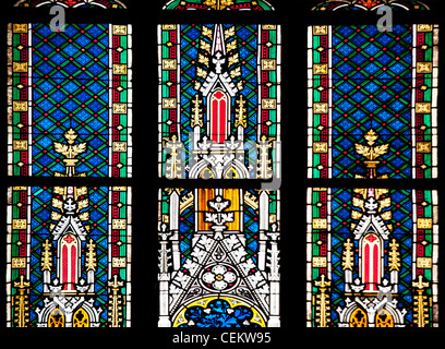 Prague, St. Vitus Cathedral, Stained Glass Window, Decorative Motifs Stock Photo