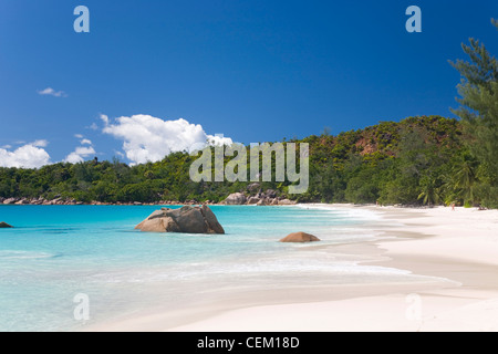 Anse Lazio, Praslin, Seychelles. View along the beach. Stock Photo