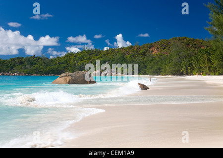 Anse Lazio, Praslin, Seychelles. View along the beach. Stock Photo