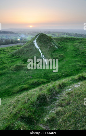 Footpath with views over countryside from the top of Cley Hill, Wiltshire, UK Stock Photo