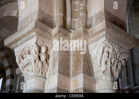 France, Burgundy, Vezelay Abbey, Sculpted Marble Capitals Stock Photo