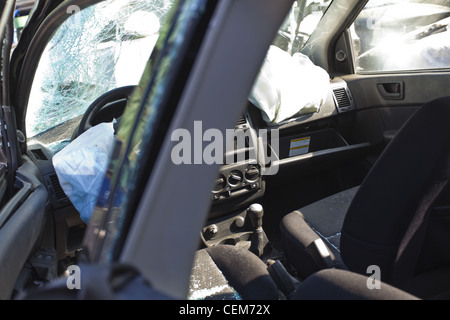 Airbag of after an accident Stock Photo