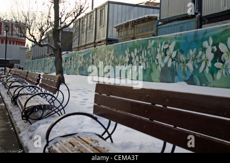 Benches in Gorky Park in Moscow, Russia during the winter Stock Photo