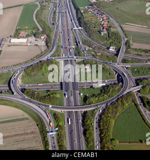 Aerial image of The Lofthouse Interchange M1 M62 motorway junction south of Leeds Stock Photo