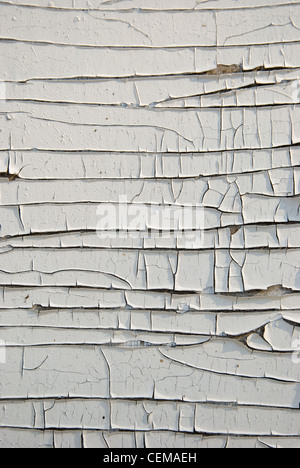 Old grunge wooden plywood board painted with white paint peeling background. Stock Photo