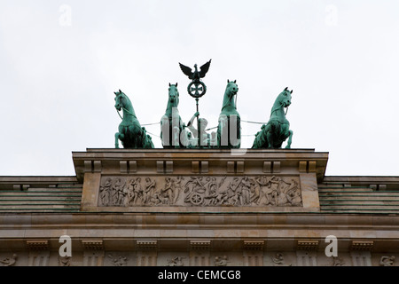 Detail of the quadriga chariot on top of Brandenburg Gate. Stock Photo