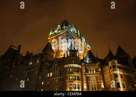 Night view of Chateau Frontenac Hotel, Quebec City, Canada Stock Photo