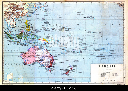 The colourful Map of Oceania with islands circled on the map. Stock Photo