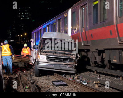 Boston MBTA red line drunk driving accident crash car van massachusetts longfellow bridge Stock Photo
